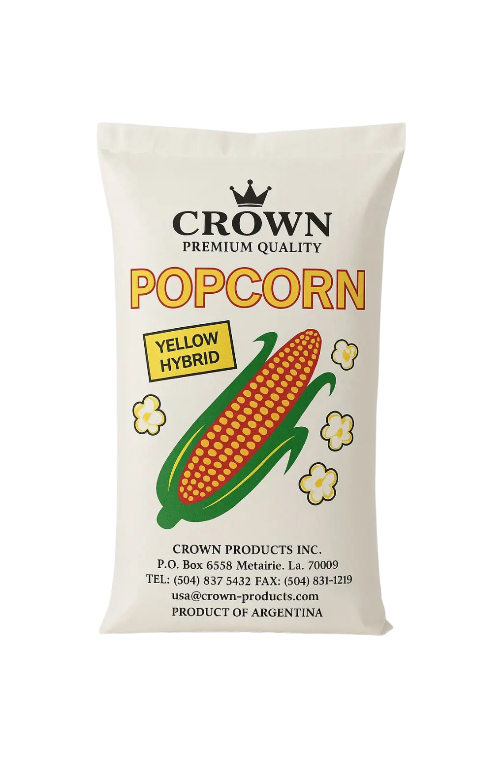 Popcorn Crown Butterfly Argentina 22.68kg kemasan putih dari PT Mawar Jaya
