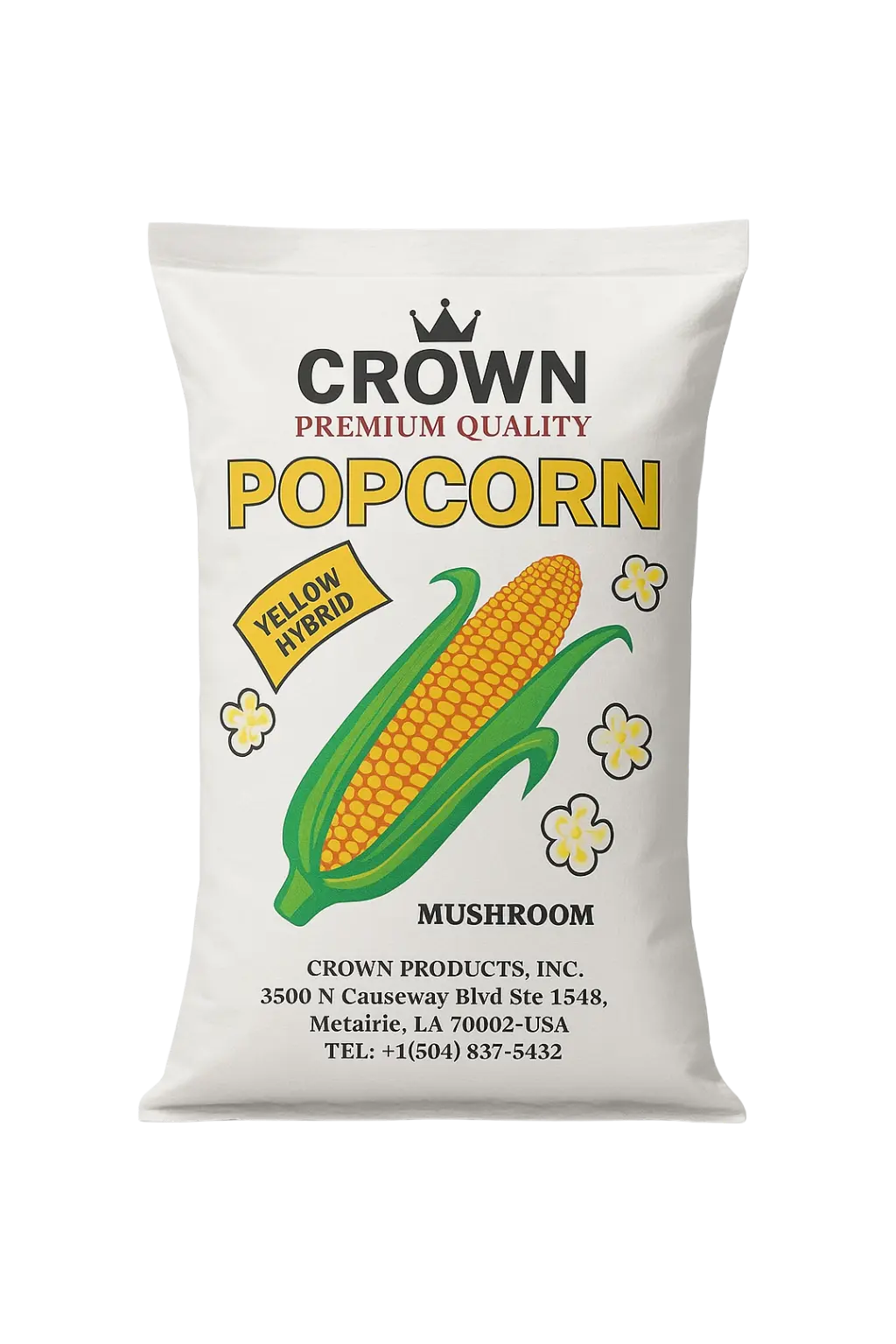 Popcorn Crown Mushroom USA 22.68kg kemasan putih dari PT Mawar Jaya
